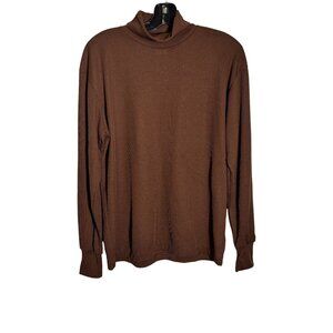 Vintage 70's Jantzen Chocolate Brown Ribbed Long Sleeve Turtleneck Top Medium